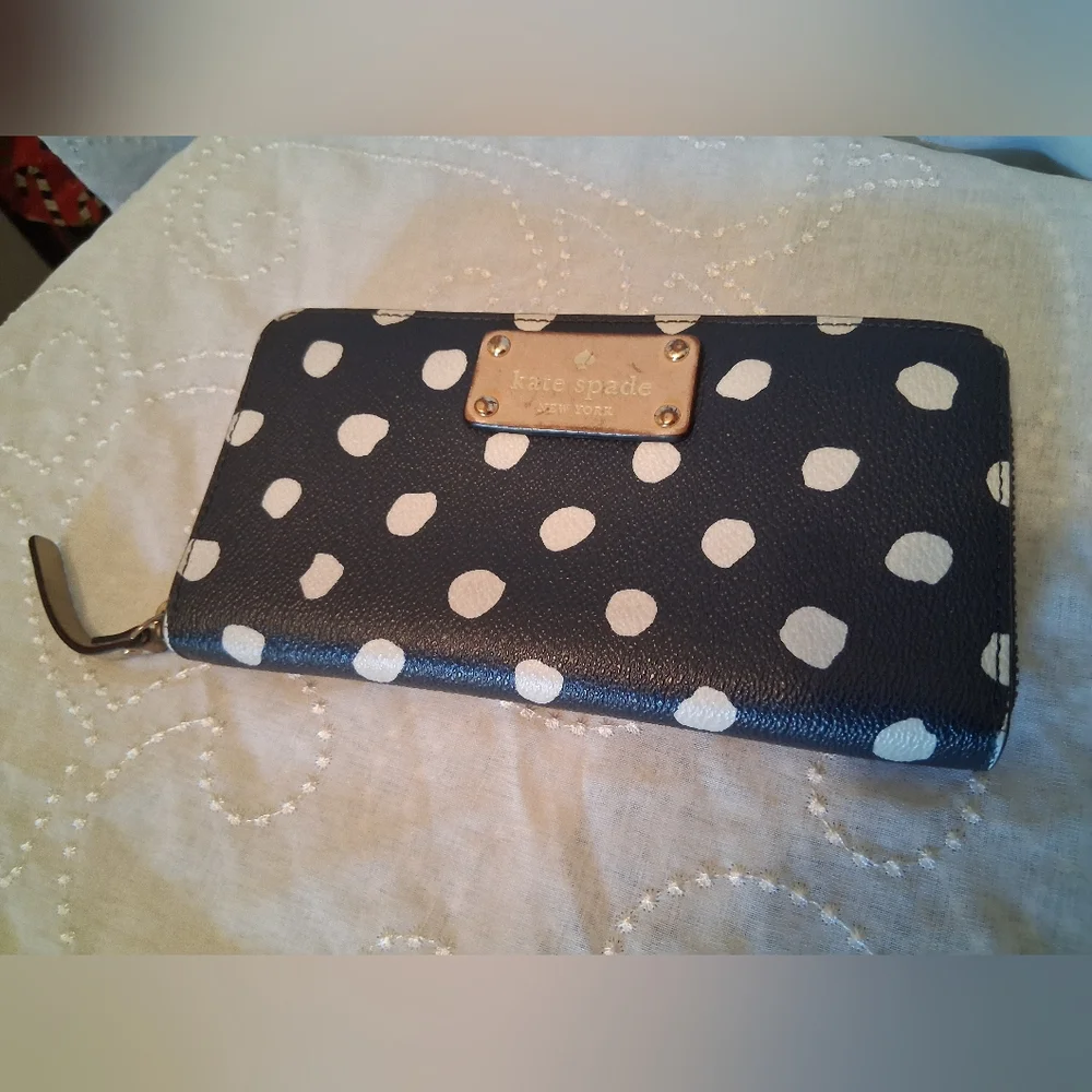 Kate Spade Navy and White Polka Dot Wallet